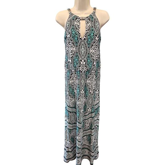White House Black Market Dresses & Skirts - Whbml Maxi Dress geometric Keyhole Sleeveless Green Long jewel embellished Small